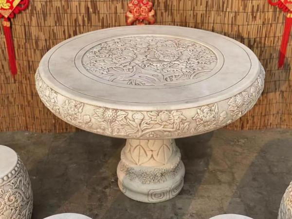 漢白玉石圓桌一套