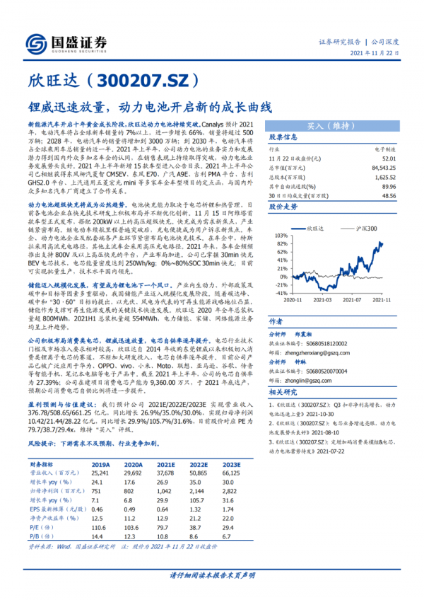 欣旺達:鋰威迅速放量,動力電池開啟新的成長曲線 欣旺達:鋰威迅速放量,動力電池開啟新的成長曲線