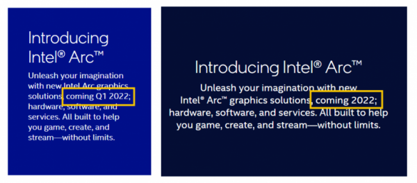 英特爾悄悄從 Arc 顯示卡官網上刪除了具體發售日期