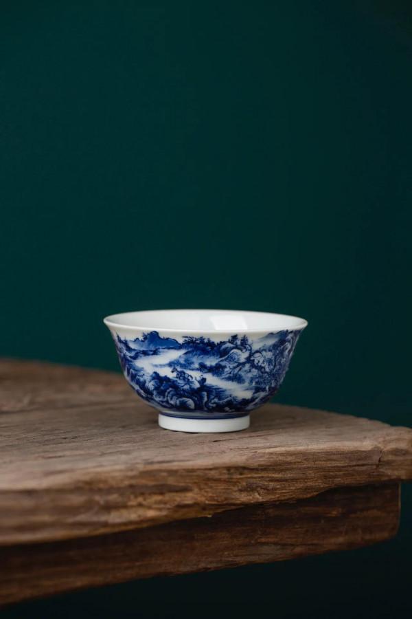 仿古柴窯內外繪青花山水主人杯景德鎮陶瓷瓷器茶具茶杯