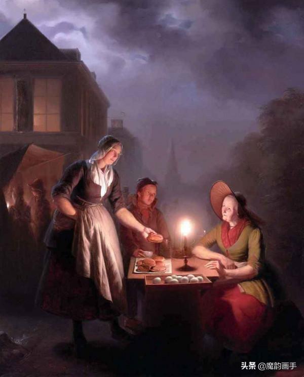 看看二百年前的外國夜市什麼樣——申德爾燭光下的夜景畫