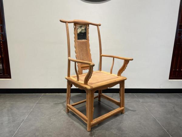 緬甸花梨雲石官帽椅三件套