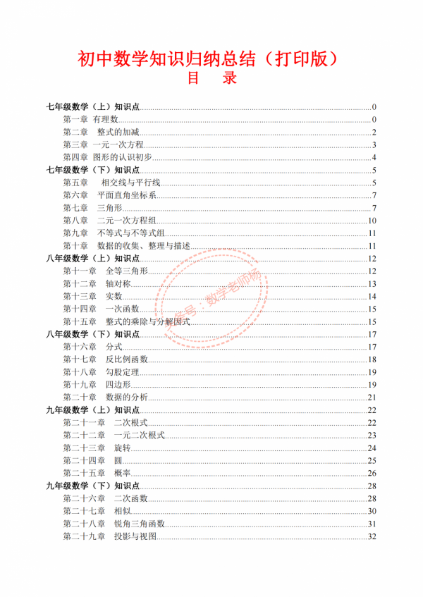 初中數學——最全最詳細基礎知識總結大全(列印版) 初中數學——最全最詳細基礎知識總結大全(列印版)