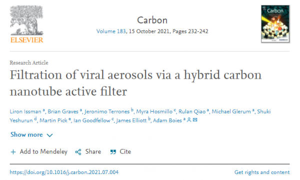 劍橋大學研發新型碳奈米管材料 可有效過濾並殺滅冠狀病毒