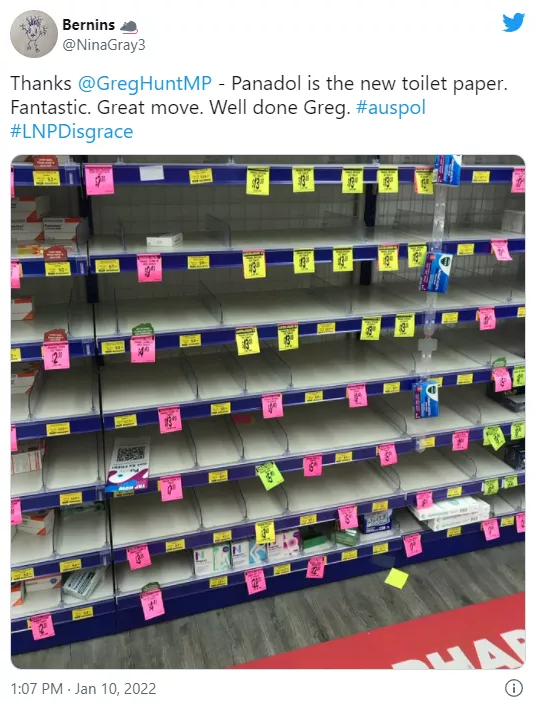 澳洲止痛藥成新晉廁紙，Panadol遭瘋搶，超市藥房貨架被清空