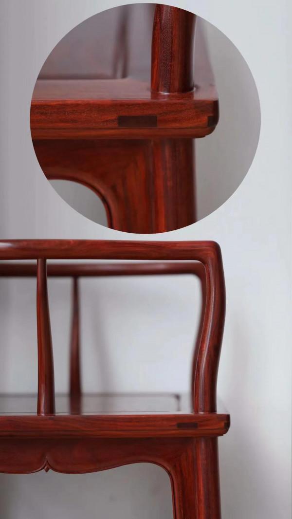 尚比亞血檀高靠背南官帽椅三件套前後通根 面板一木同開