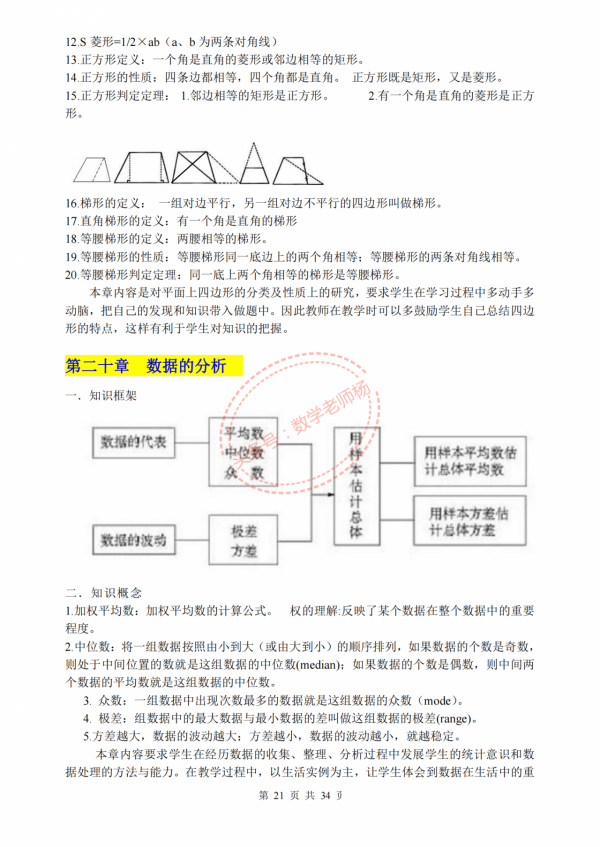 初中數學——最全最詳細基礎知識總結大全(列印版) 初中數學——最全最詳細基礎知識總結大全(列印版)