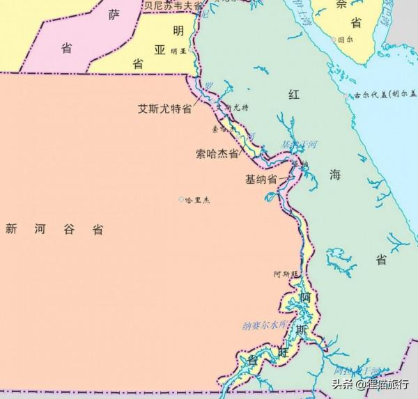 埃及尼羅河兩岸有5個狹長的省，有底比斯古城和阿斯旺大壩