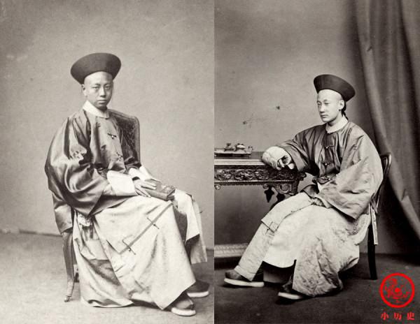 晚清老照片：尚書身穿裘皮長袍盡顯華貴，新郎新娘合影表情拘謹