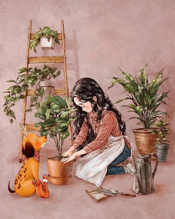 每日插畫｜aeppol的治癒系森林少女日記，休息一會兒再走也沒關係