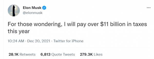 馬斯克今年繳稅超過 110 億美元的稅款