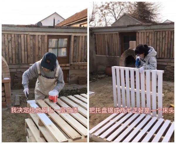 姑娘廢物利用：將廢舊木托盤和木桌，改成“臥室套裝”，變廢為寶