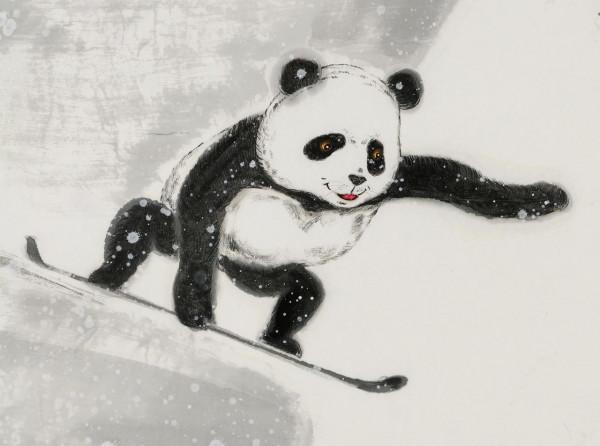 中國畫家繪製國寶熊貓演繹冬奧專案