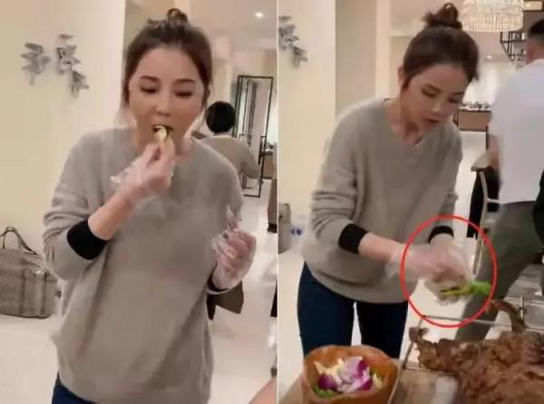 蔡卓妍本人手握豬蹄,真實上演一場美女與野獸 蔡卓妍本人手握豬蹄,真實上演一場美女與野獸