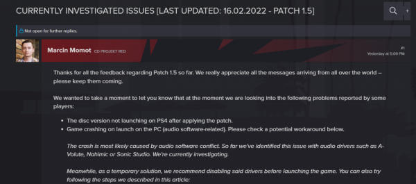 《賽博朋克 2077》1.5 更新後 PC 版崩潰，官方給出解決方案