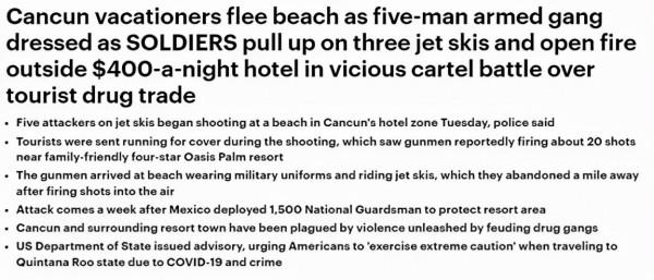 墨西哥坎昆突爆槍擊 5男子衝向海灘狂開槍 人們瘋狂尖叫逃命