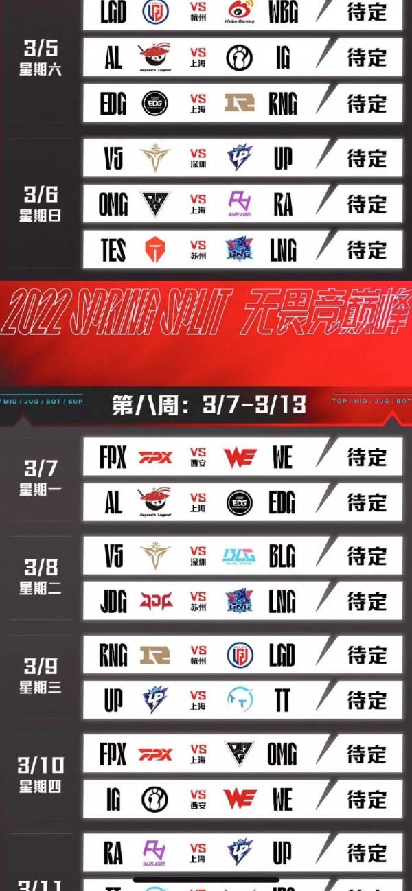 2022LPL春季賽常規賽賽程公佈