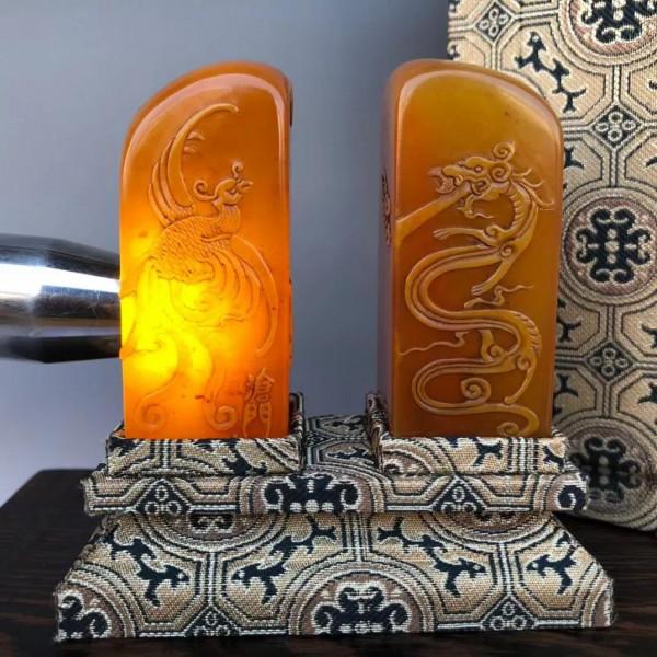 田黃石雕龍鳳印章