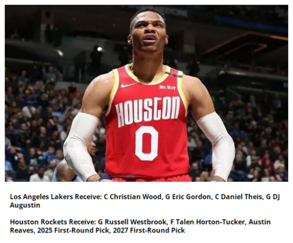 救救詹皇吧！美媒獻策湖人打包火箭四將，威少&plus;新星&plus;選秀權當籌碼