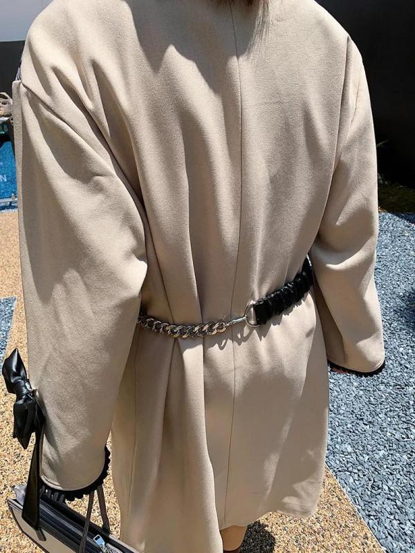 歐版寬鬆秋新款英倫風卡其色風衣 蝴蝶結假兩件拼接長款外套