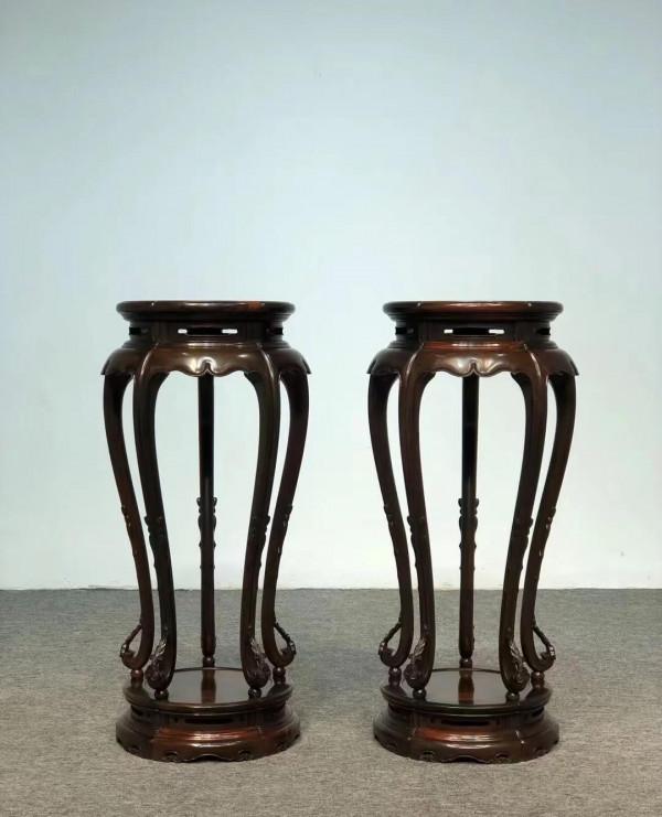 大紅酸枝黑料鑲-五足花架