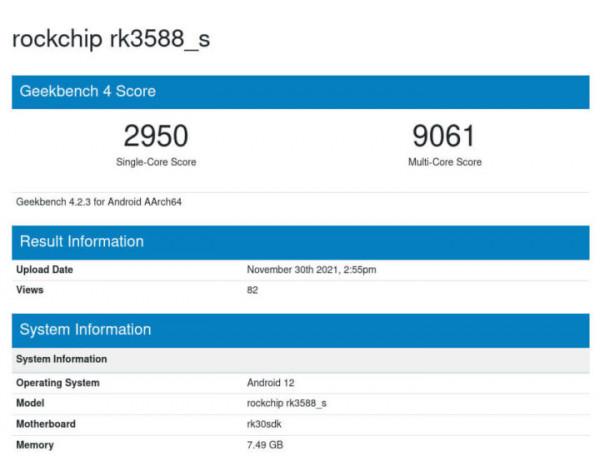 Geekbench網站釋出了瑞芯微RK3588的基準測試結果