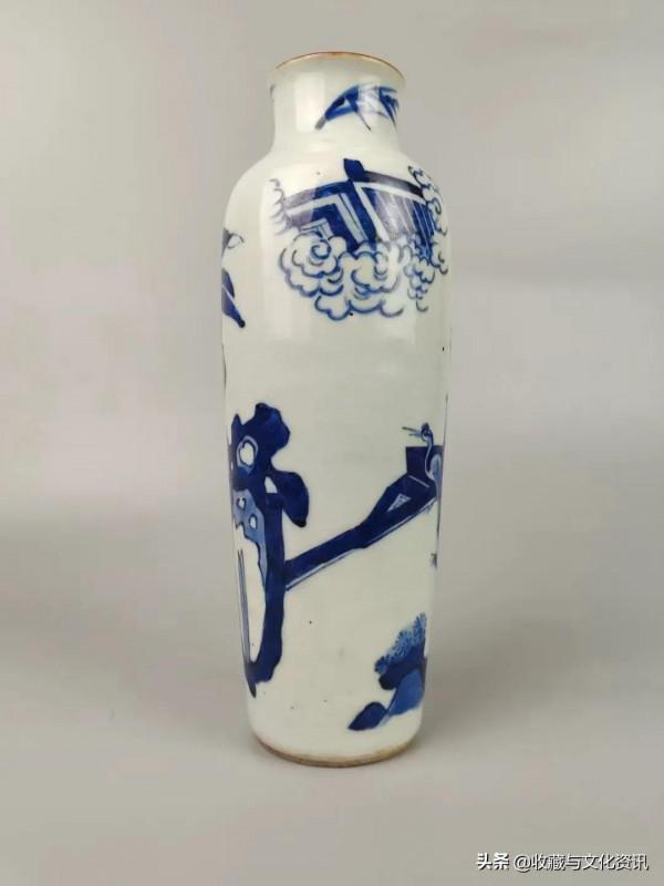 清早期順治青花羲之愛鵝筒瓶鑑賞