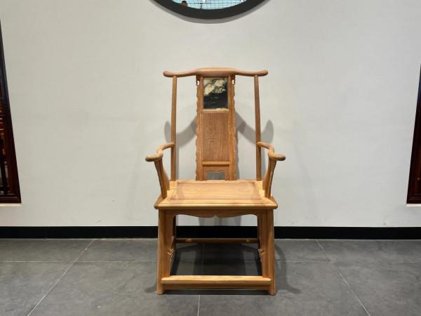 緬甸花梨雲石官帽椅三件套