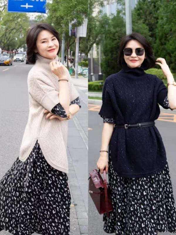 “毛衣+過膝裙”果然是秋季正確開啟方式，保暖舒適，還很提氣質