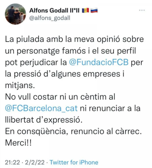 巴薩基金會副主席炮轟納達爾，後因贊助商壓力而宣佈辭職