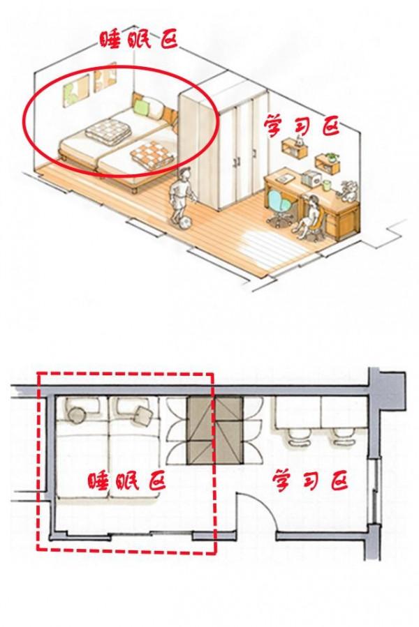 小戶型家庭只有一間兒童房，上下鋪換成移動衣櫃，一兒一女隔開睡