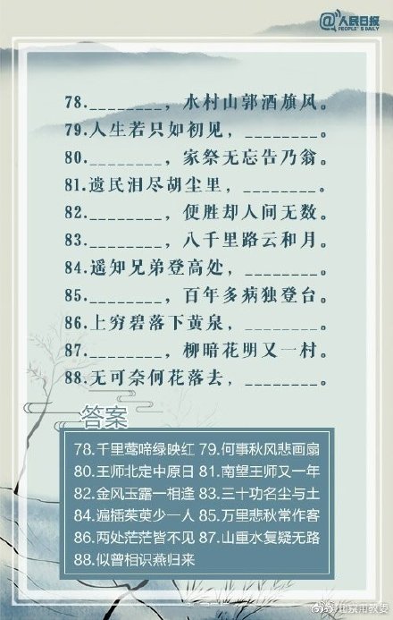 古詩詞100題,你能答對幾道?都答對了的點贊 古詩詞100題,你能答對幾道?都答對了的點贊