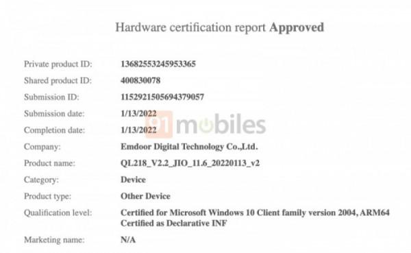 Jio正在開發一款預裝Windows 10 ARM版的膝上型電腦“JioBook”