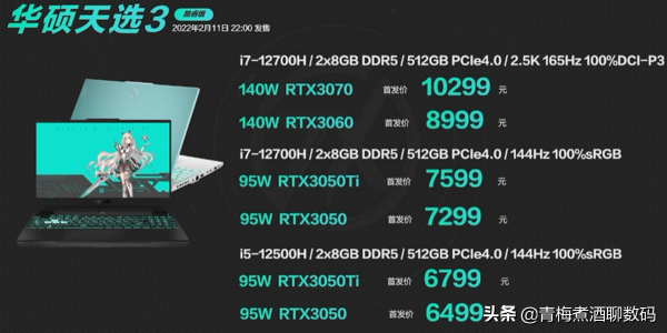 提配瘦身！華碩天選3釋出，i7-12700H加RTX 3060