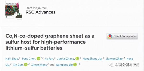 長春理工大學等：Co,N共摻雜石墨烯片作為高效能鋰硫電池的硫主體