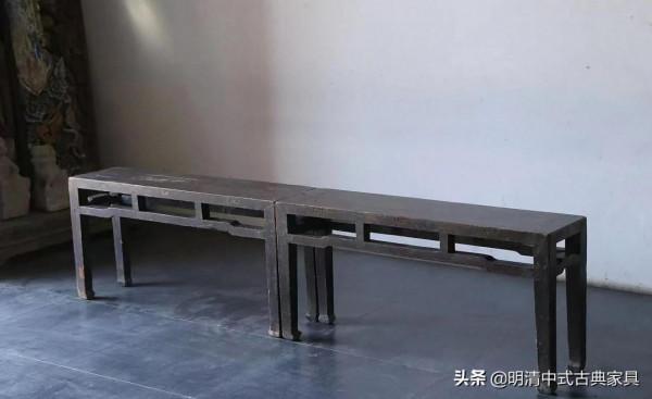 清中期榆木雙人凳