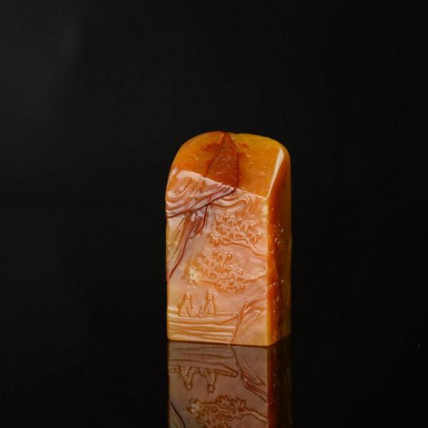 壽山石田黃凍 枇杷黃 田黃石 正田 薄意 秋江泛舟 收藏品