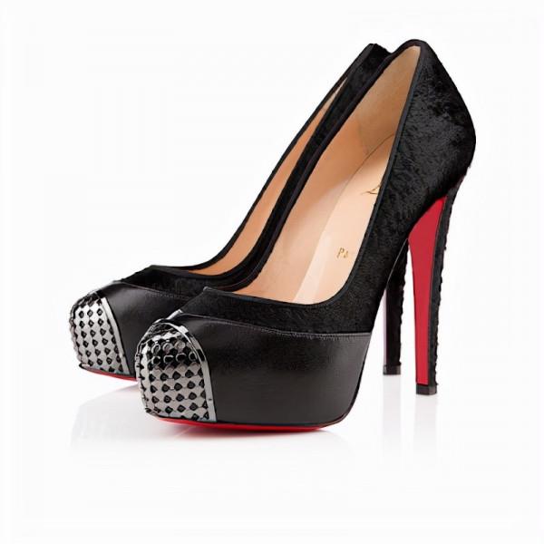 CHRISTIAN LOUBOUTIN MAGGIE 140 黑色納帕皮革與小馬毛拼接高跟鞋 CHRISTIAN LOUBOUTIN MAGGIE 140 黑色納帕皮革與小馬毛拼接高跟鞋