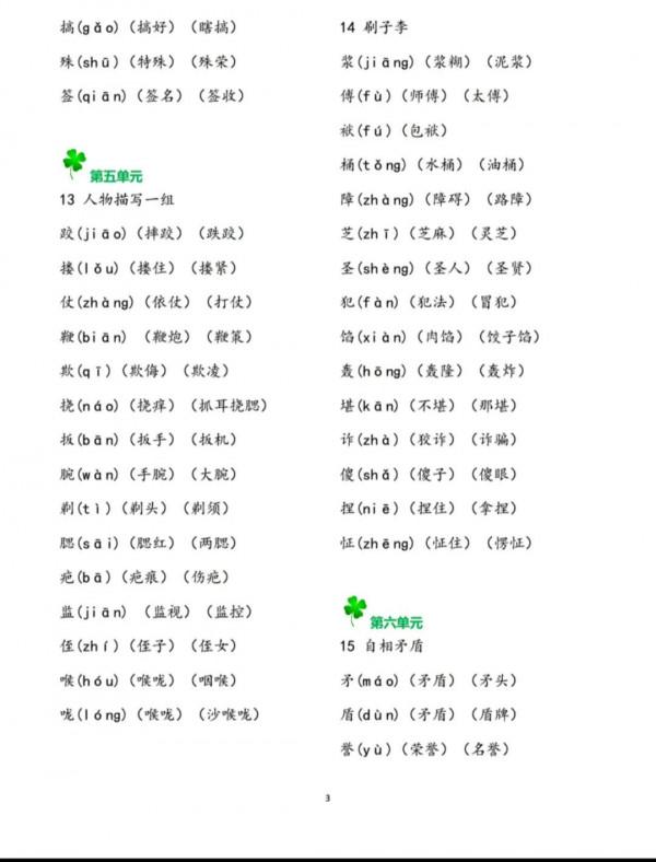 部編版五年級下冊詞語（寒假預習） 趕快收藏哦