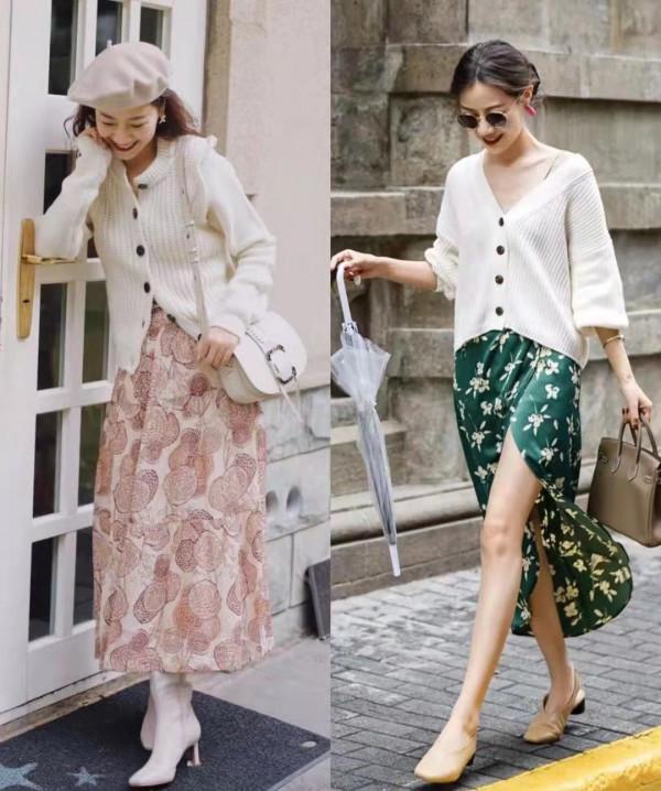 秋天火了一種穿法“毛衣+半身裙”，溫柔優雅，美出一個高度