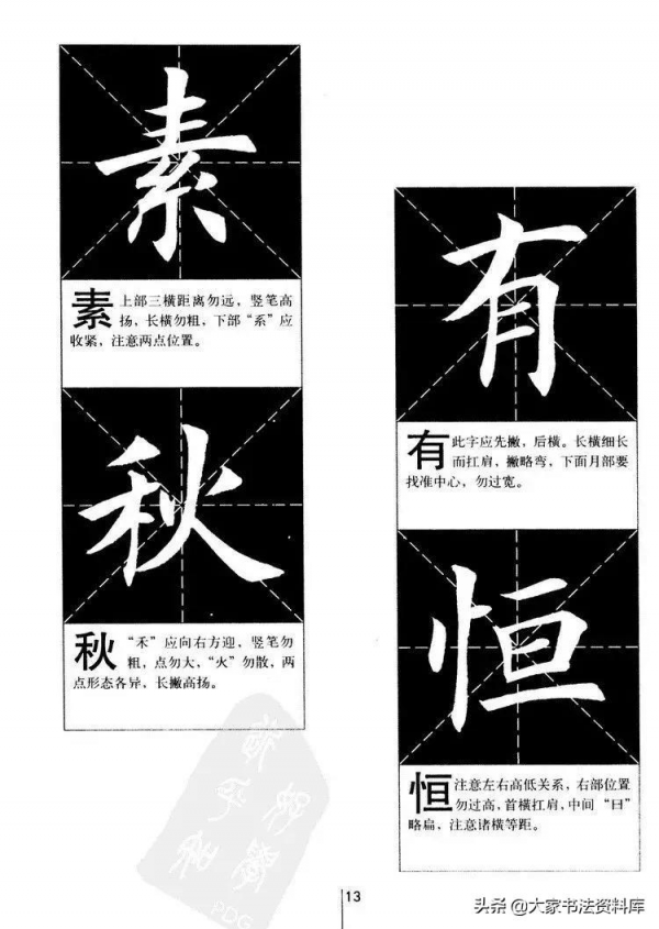 書法秘籍教程：楷書基本筆畫講解+單字寫法字帖，對照臨摹