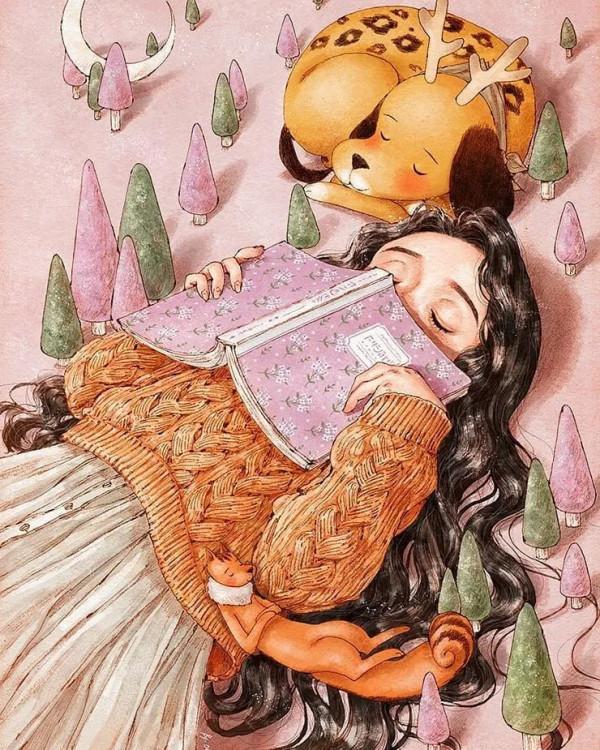 每日插畫｜aeppol的治癒系森林少女日記，休息一會兒再走也沒關係