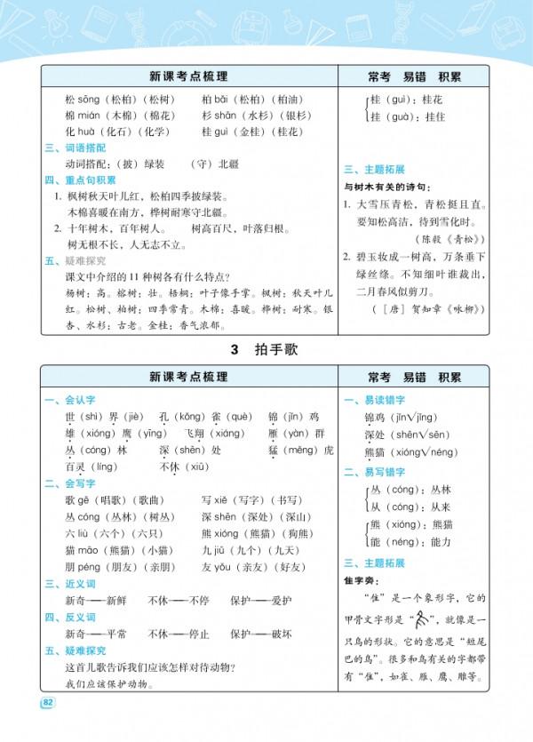 部編版語文二年級上冊重點每課考點梳理