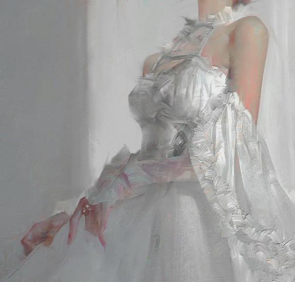 高階油畫質感的插畫作品，筆下的白衣少女太夢幻了