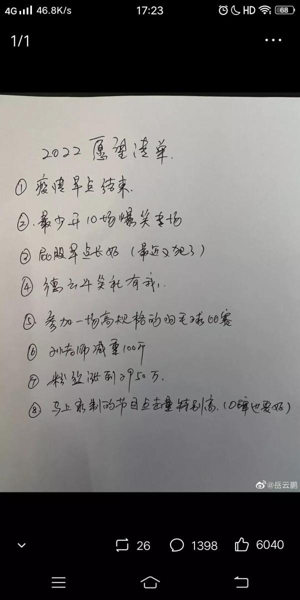 岳雲鵬今年的願意