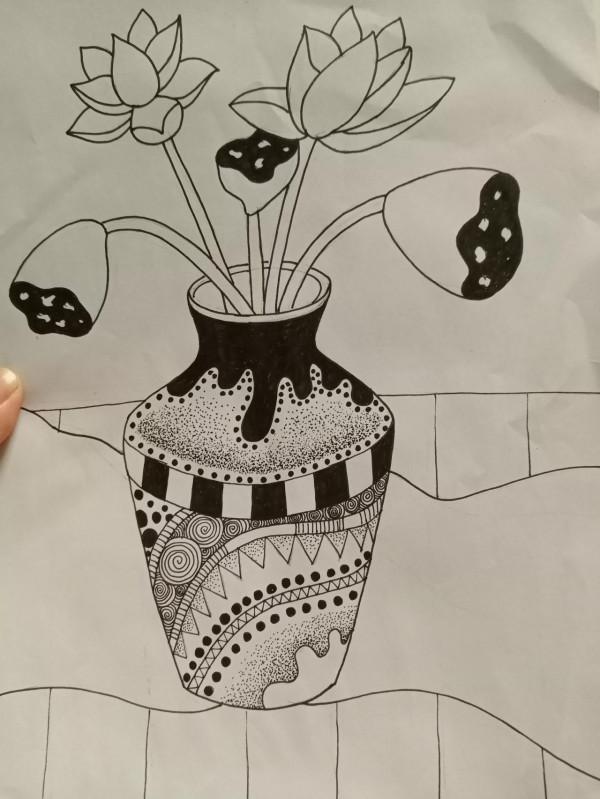 多步驟詳細解說線描畫《花瓶和花》的畫法