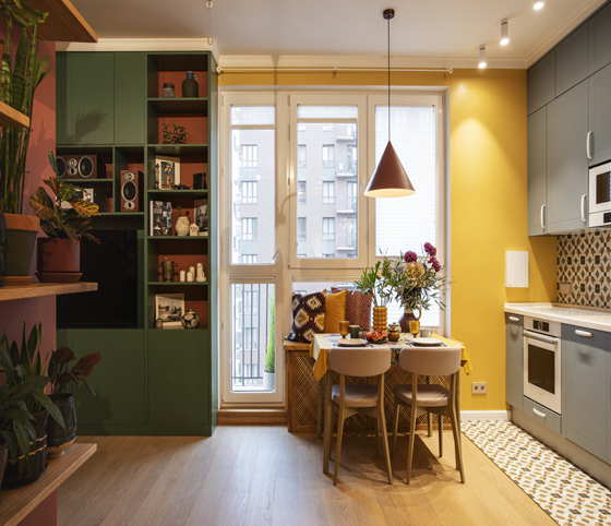 58㎡一室變兩室，廚房做隔斷微型客廳，還有整面牆大衣櫃，超羨慕