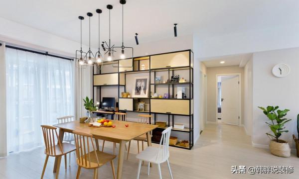 120㎡極簡新房，清亮的薄荷綠牆面，吧檯和餐邊櫃是最大亮點