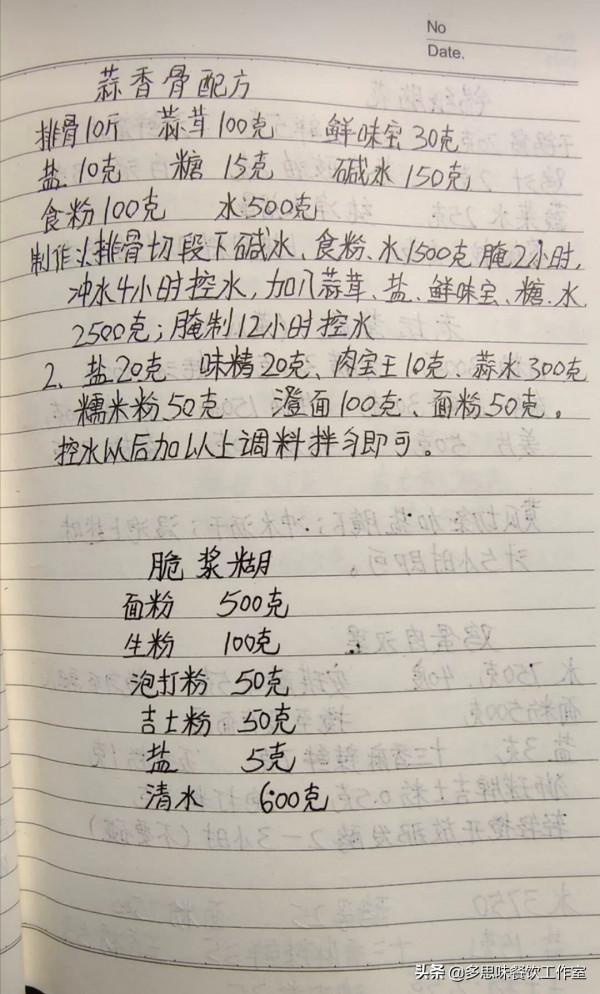 從廚師一路走到廚師長，好的配方少不了，手抄筆記配方分享