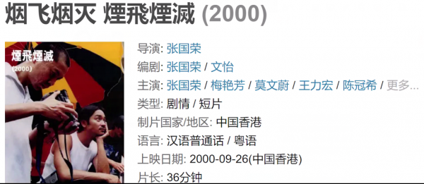 煙飛煙滅：全香港頂級的明星陣容零片酬出演張國榮導演的電影